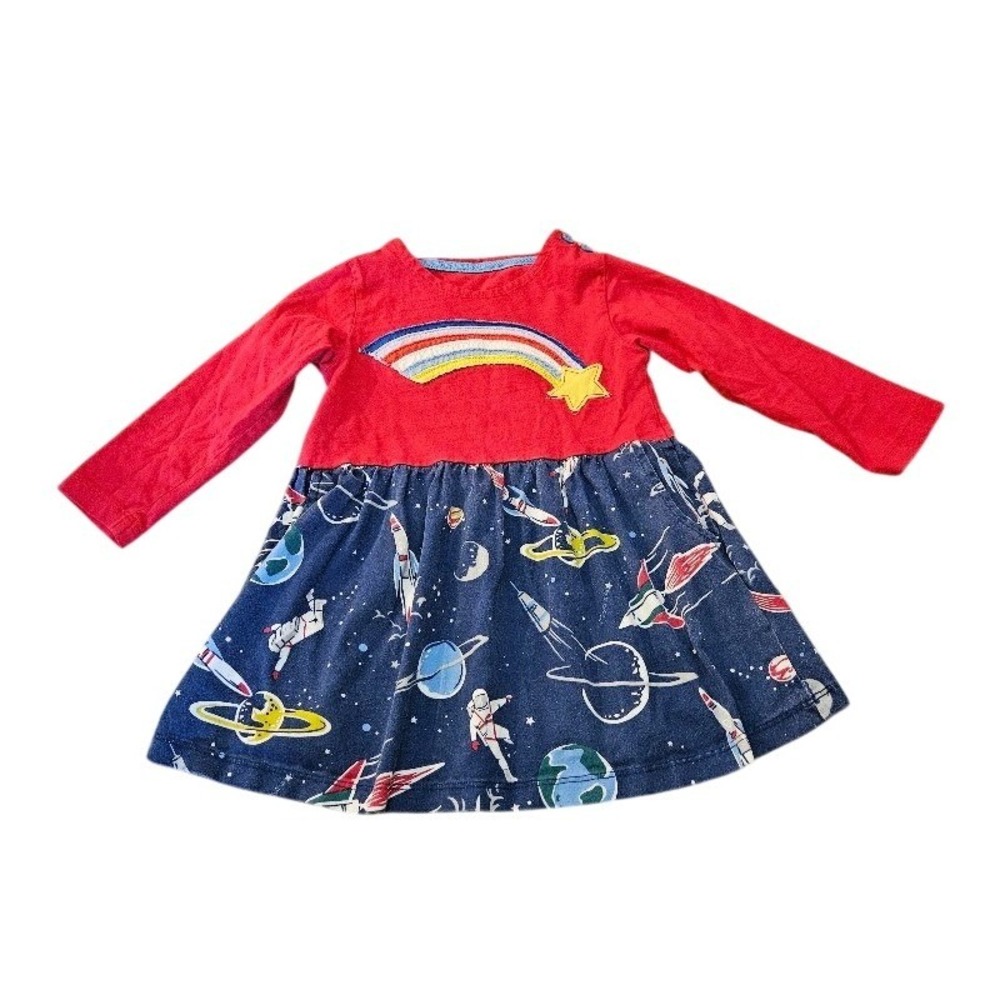 Space Astronaut Rainbow Long Sleeve Cotton Dress 3T-4T Red Navy Blue Size 100/55